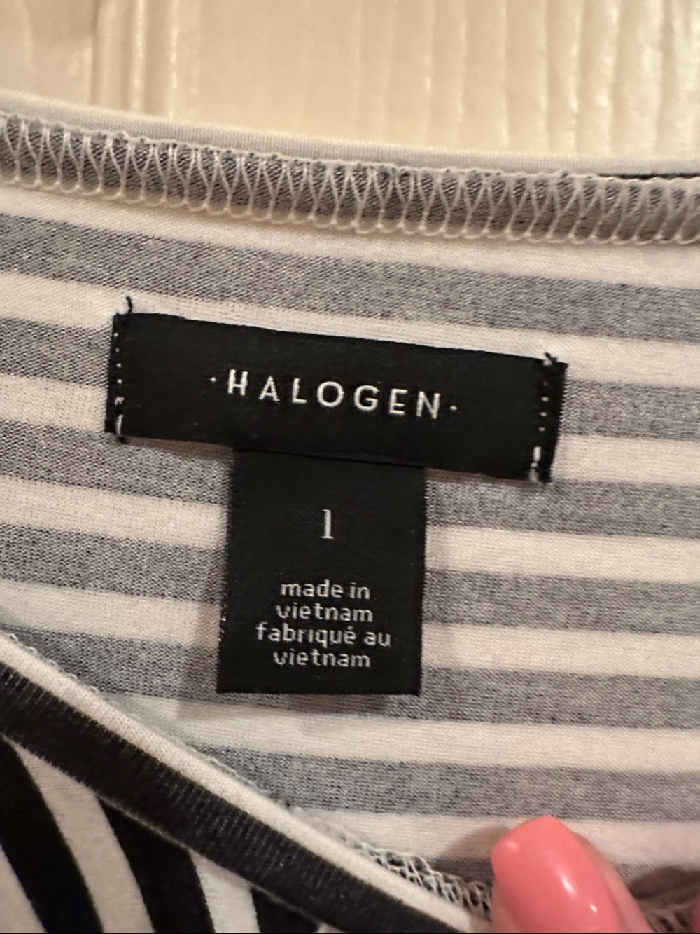 Halogen Black & White Striped Long-Sleeve Ruched Front Top - Picture 2 of 2